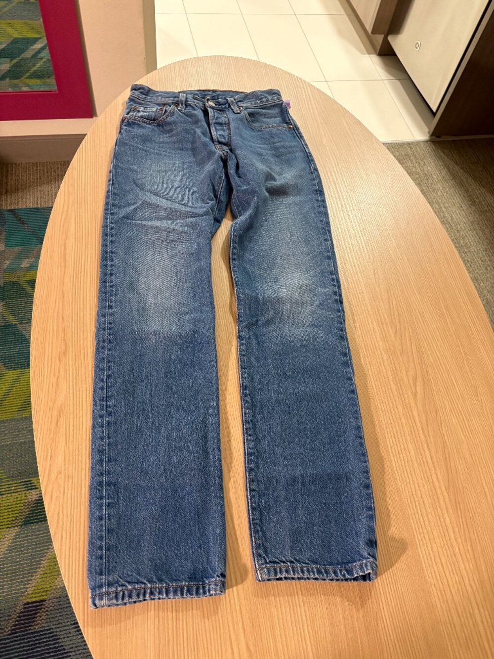 Levi's 501 Jeans W 24 X L 32 Medium Blue Denim Button Fly Belt Loop Cotton Blend